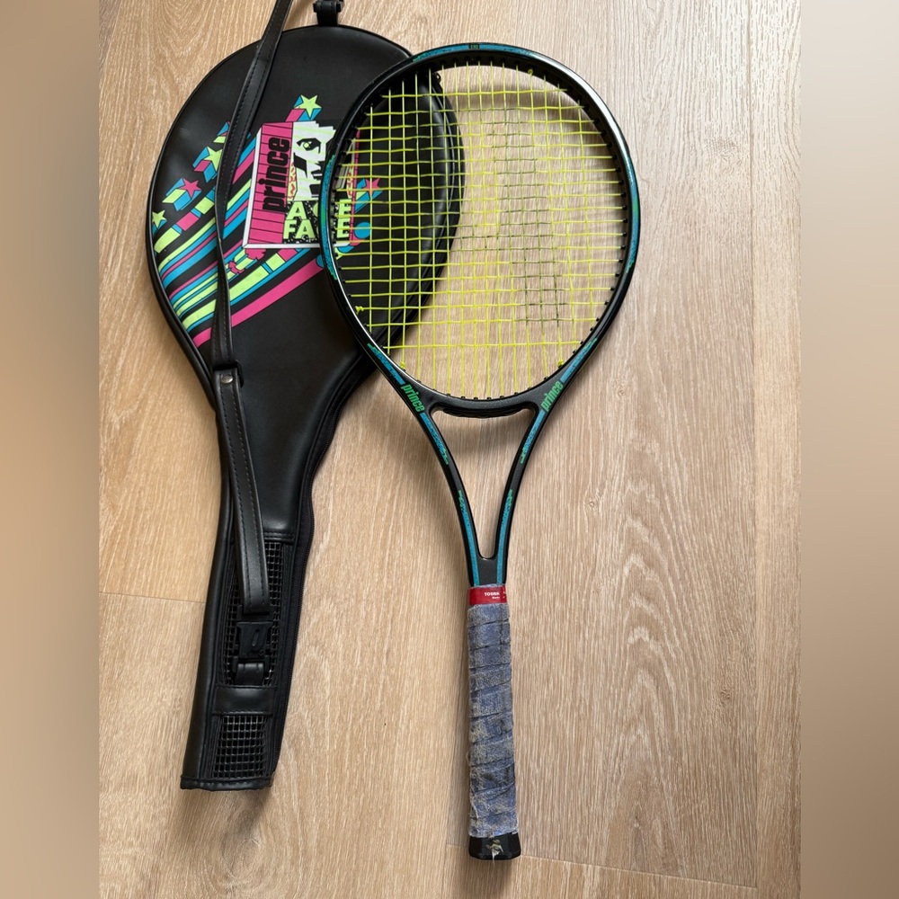 Prince Ace Face Vintage 1980’s Tennis Racquet and Case Original Neon Black Rare